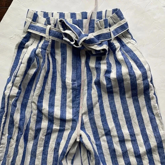 J Crew Factory linen blend paper bag waist striped pants Size 0 Blue White - Picture 6 of 13